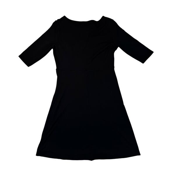 VTG AKA Eddie Bauer Black A-Line Dress Women's Medium Stretch Midi Workwear - Picture 2 of 14